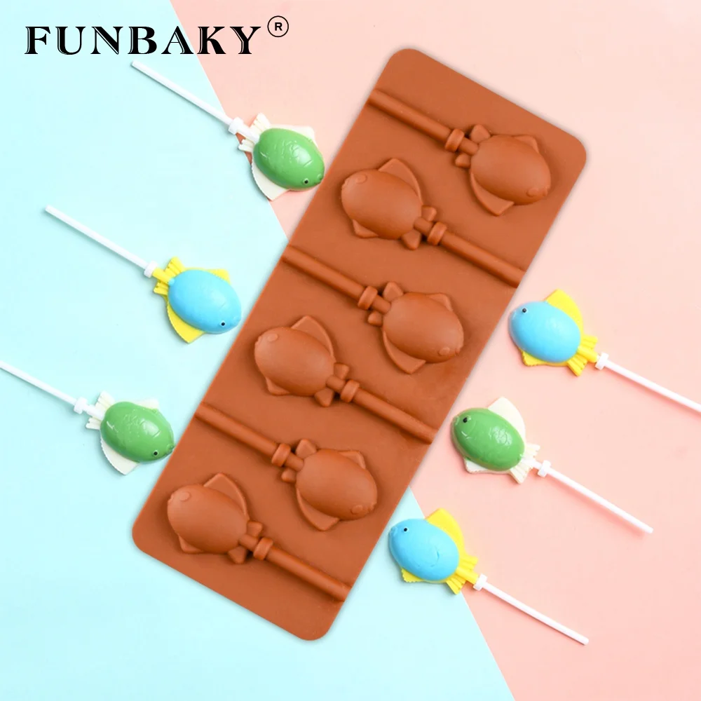 

FUNBAKY JSC1400 Durable food grade 6 cavity candy mold new design oval shape lollipop silicone mold household for shape making, Customized color