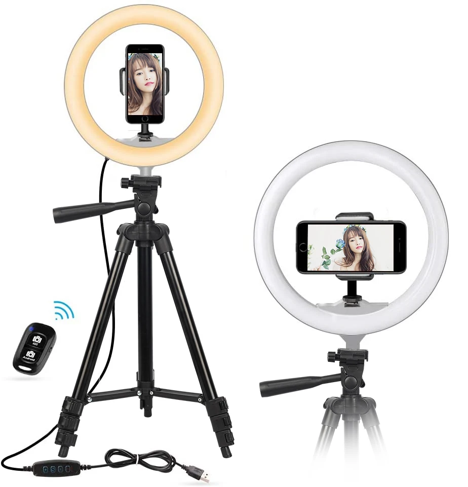 

10 Inch LED Ring Light With 3120 Tripod Stand Cell Phone Holder For Live Stream Makeup Youtube Video Dimmable Beauty Ringlight