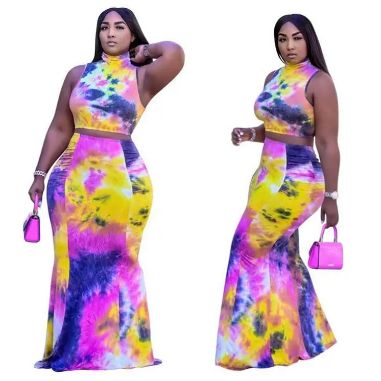 

MISSMOEN Fashion Tie Dye Sleeveless Women Clothes 2021 Summer Two Piece Skirt Set