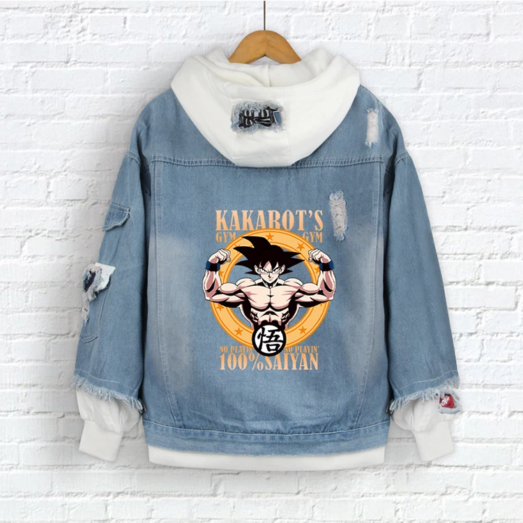 

Anime Son Goku blue denim coat men wholesale custom cartoon character printed denim clothes dragon ball clothes