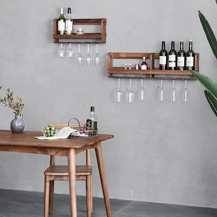 

Wine rack hanging bar shelf wine cabinet bar wood retro industrial wall rack household black walnut real wood wall shelf