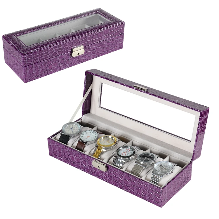 

Crocodile Pattern Cross Lock Plate Watch Box Spot Wholesale Supply Watches 6 Slot Display Organizer Storage Gift Box Watch Box