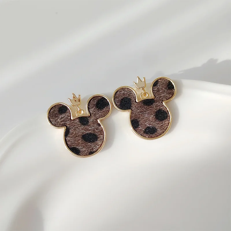 

Cute Mickey Earrings Wholesale Point Leopard Print Charm 2021 Jewelry For Women Valentine Gift Cartoon Trendy Accessories