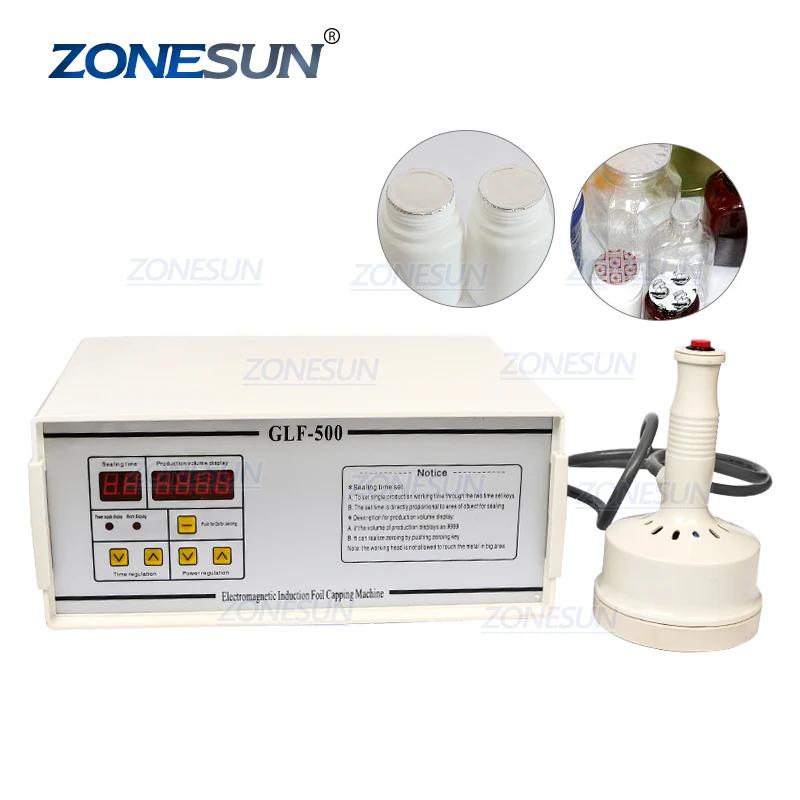 

ZONESUN GLF-500 220V Electromagnetic Induction Continuous Glass PET Plastic Bottles Caps Heat Sealing Machine