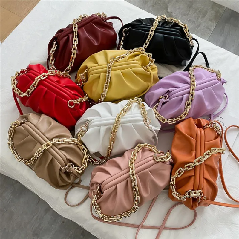 

New women's cross-body bag fashion pleated one-shoulder bag, White, yellow, red, burgundy, purple, khaki, black, orange, pink