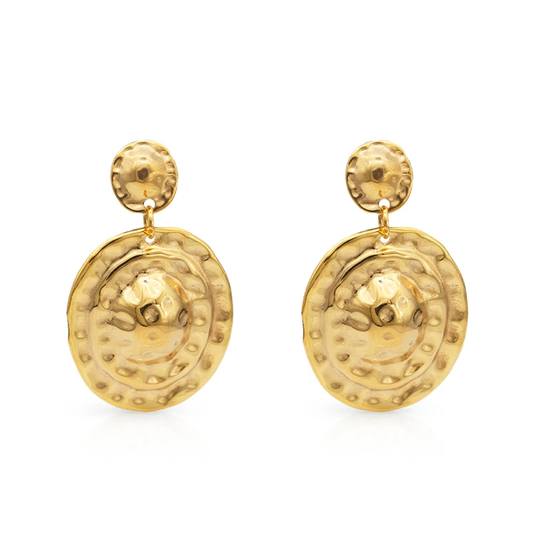 Chris April 316L stainless steel waterproof organic texture bumpy 18k gold drop earrings