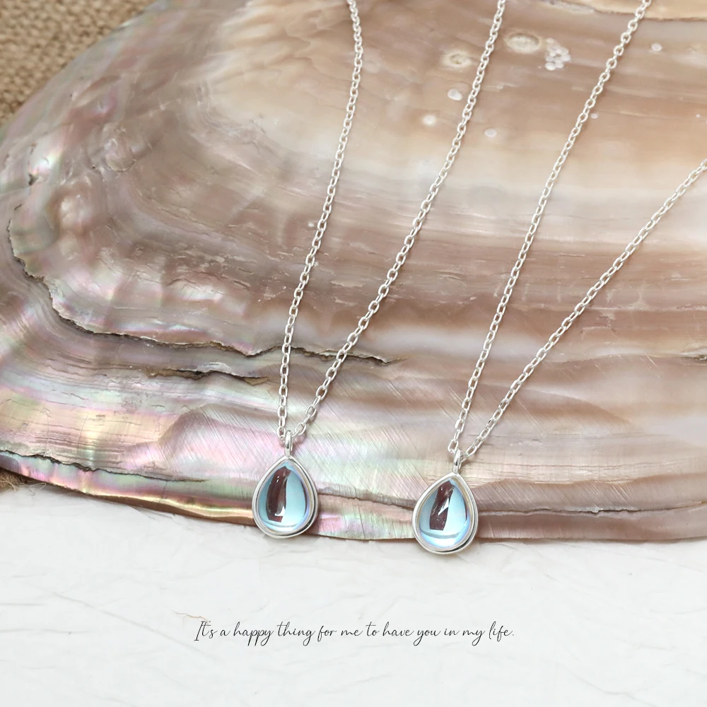 

VIANRLA 925 sterling silver white gold plated teardrop gemstone pendant necklace tiny moonstone necklace