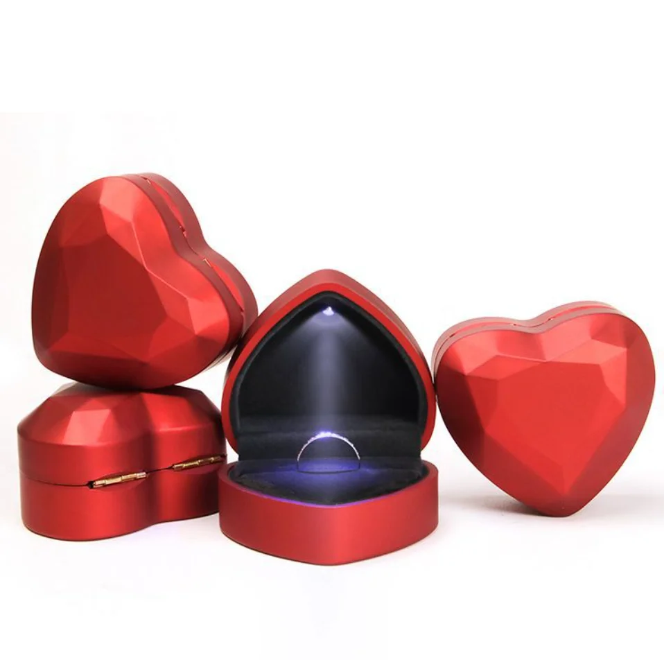 

Luxury proposal red matt heart shape ring box necklace jewelry caixa de joias jewellery package box with led light, Black, pink, red, blue, white, gold