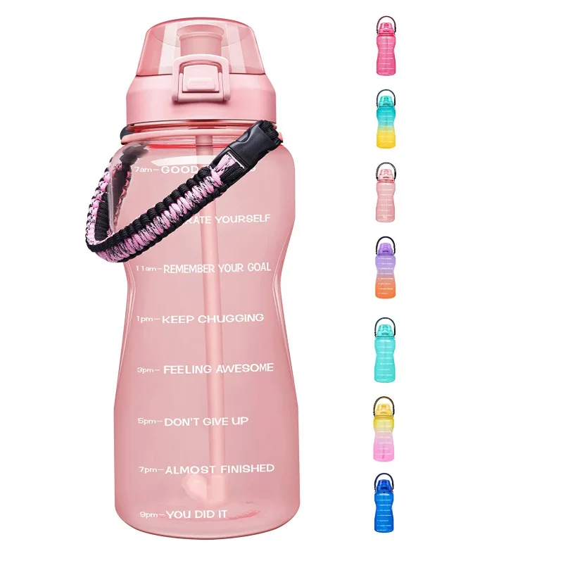 

2L Large Capacity Outdoor Sports Water Bottle High Temperature Plastic Water Cup Time Scale Frosted Fitness Student Couple Cup, Customized color acceptable