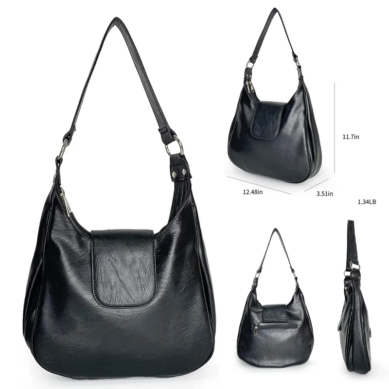 

Classic US Style Hobo Bag Leather Handbag 2 Zipper Pocket Shoulder Bag Luxury Brand