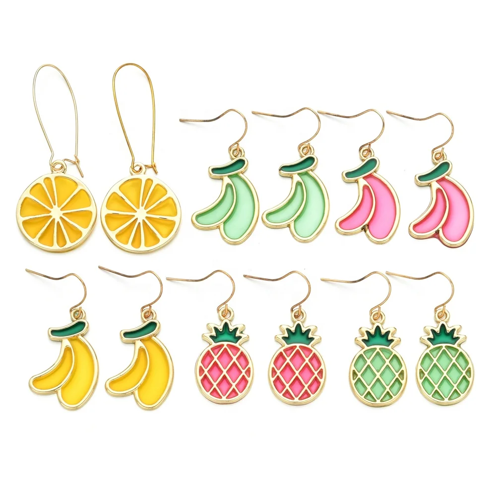 

Cute Fruit enamel pineapple Banana Drop Dangle Earrings Yellow Lemon Colours Fruit Pendant Earring For Women Girls gift, Picture show
