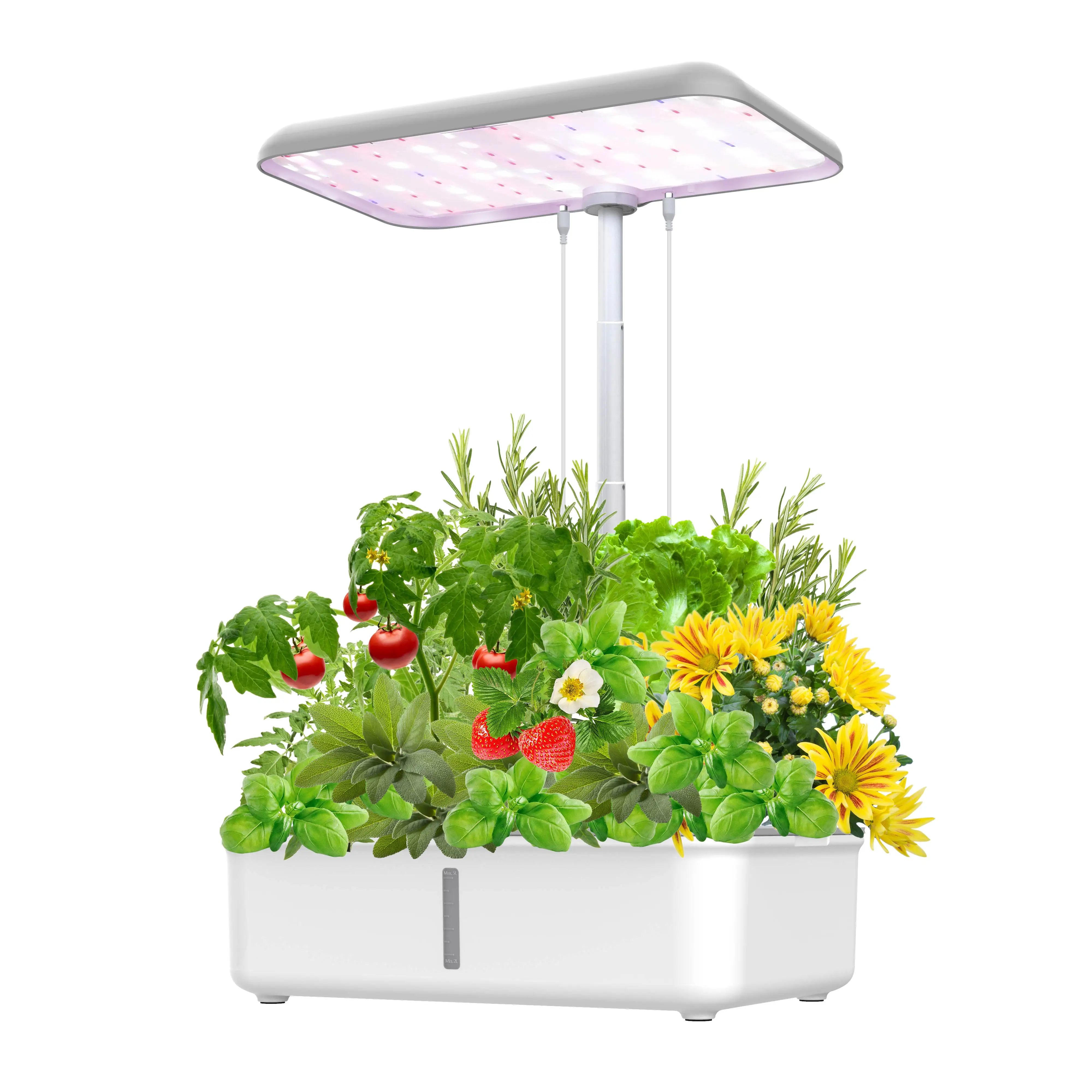 

Exclusive design 14 planting pots auto water Irrigation lettuce strawberry Tuya smart garden indoor grow hydroponics systems, White & gray