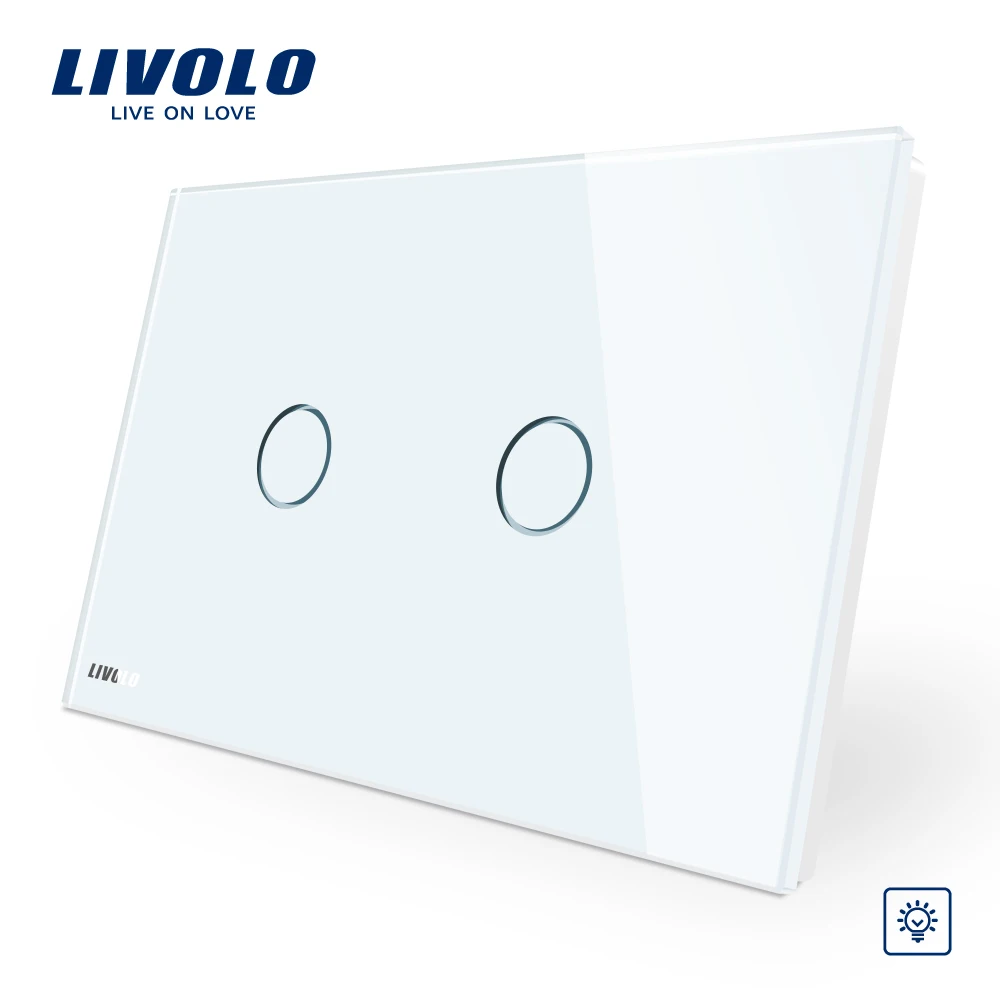 Livolo 2 Gang 1 Way AU/US standard, Light Home White Glass Panel Dimmer Wall Touch Switch