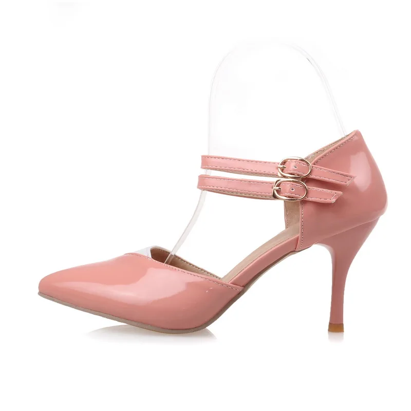 

Black White Pink Color Office Patchwork High Heels Pointed Toe Buckles Wrap Sandals, Black/white/red/apricot/pink