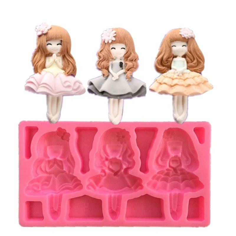 

3 Girl Princess Silicone Mould Chocolate Fondant Soap Candy Cake Molds Kitchen Baking Cake Decorating Tools Polymer Clay Resin