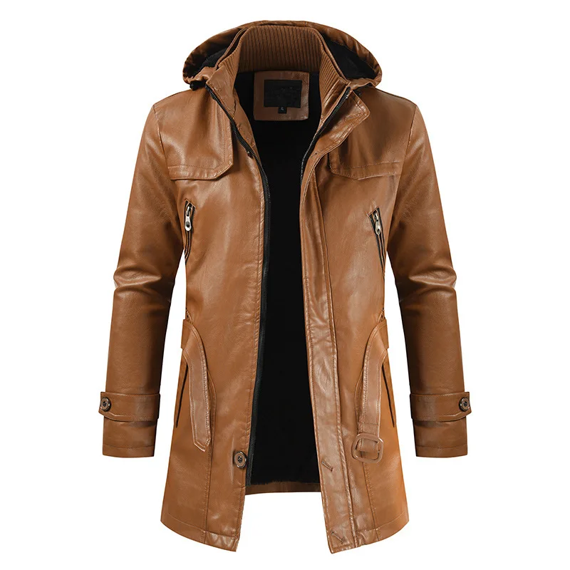 

2020 new men's casual and fashionable leather coat PU hooded slim-fitting leather coat for young men