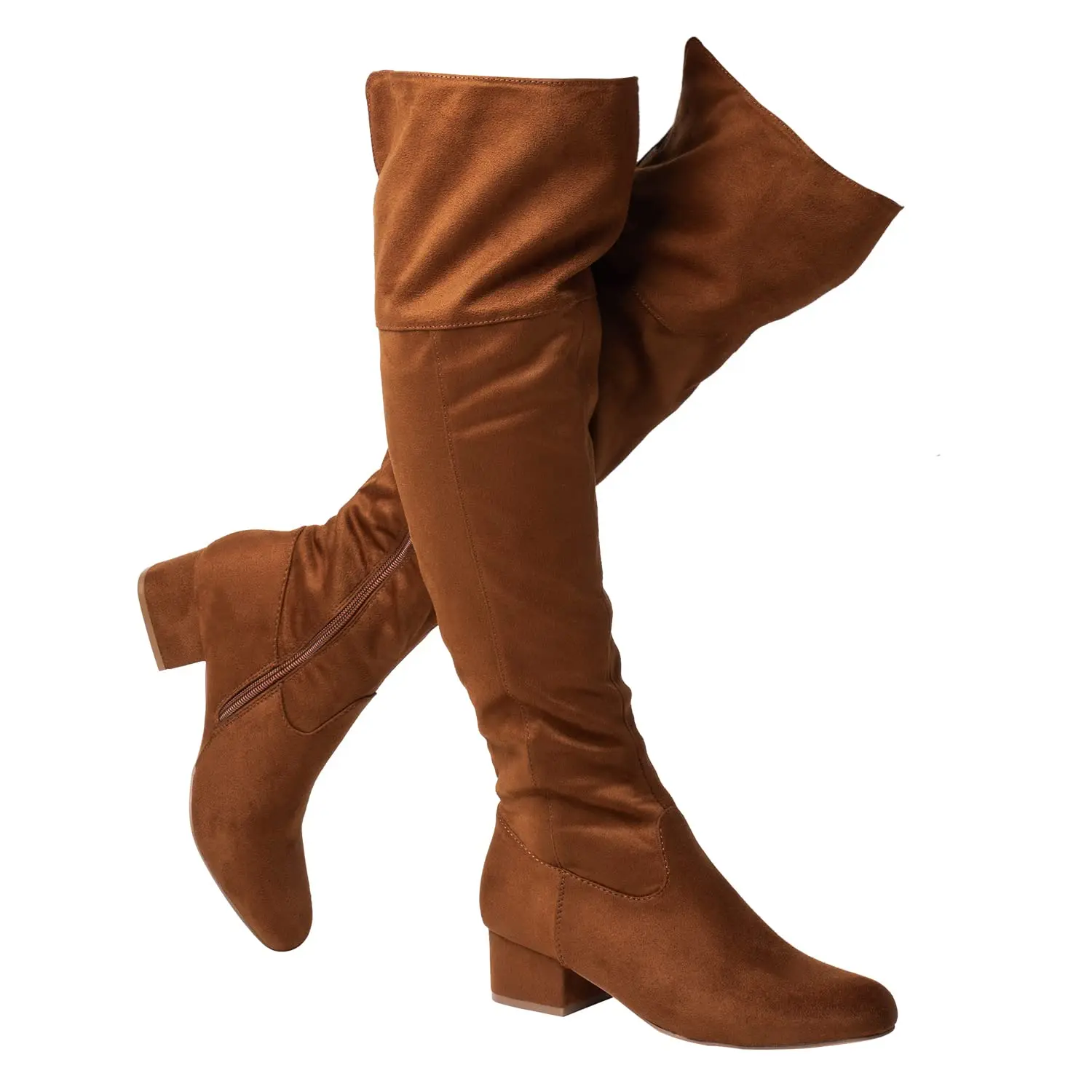 

Vintage Simple Elastic Women's Knee Boots Low Heeled Shoes Ladies Boots With Rubber Sole, 3 colors