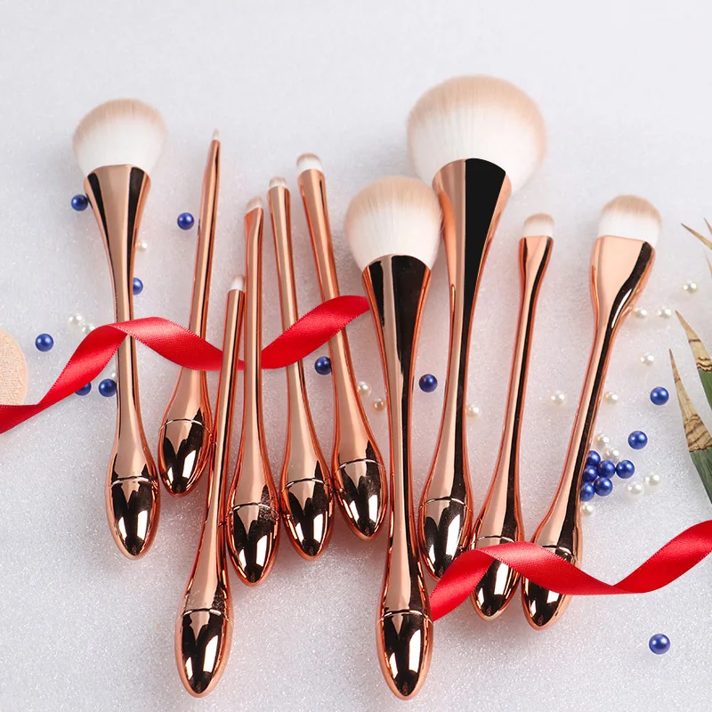 

Fashion Sexy Rose Gold Slim Waist 10pcs make up brushes luxury professional private label makeup brush set with brush bag, White