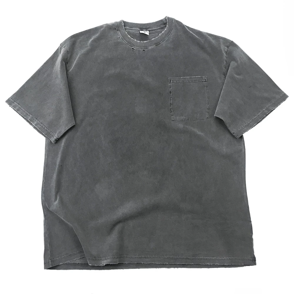 

American Style Acid Washed Plain Shirts Hip Hop Vintage T-shirt Men