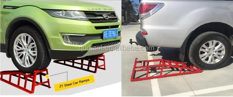 PAIR OF STEEL METAL AUTO CAR VEHICLE LIFT TIRE RAMPS FOR CAR MAINTENANCE 