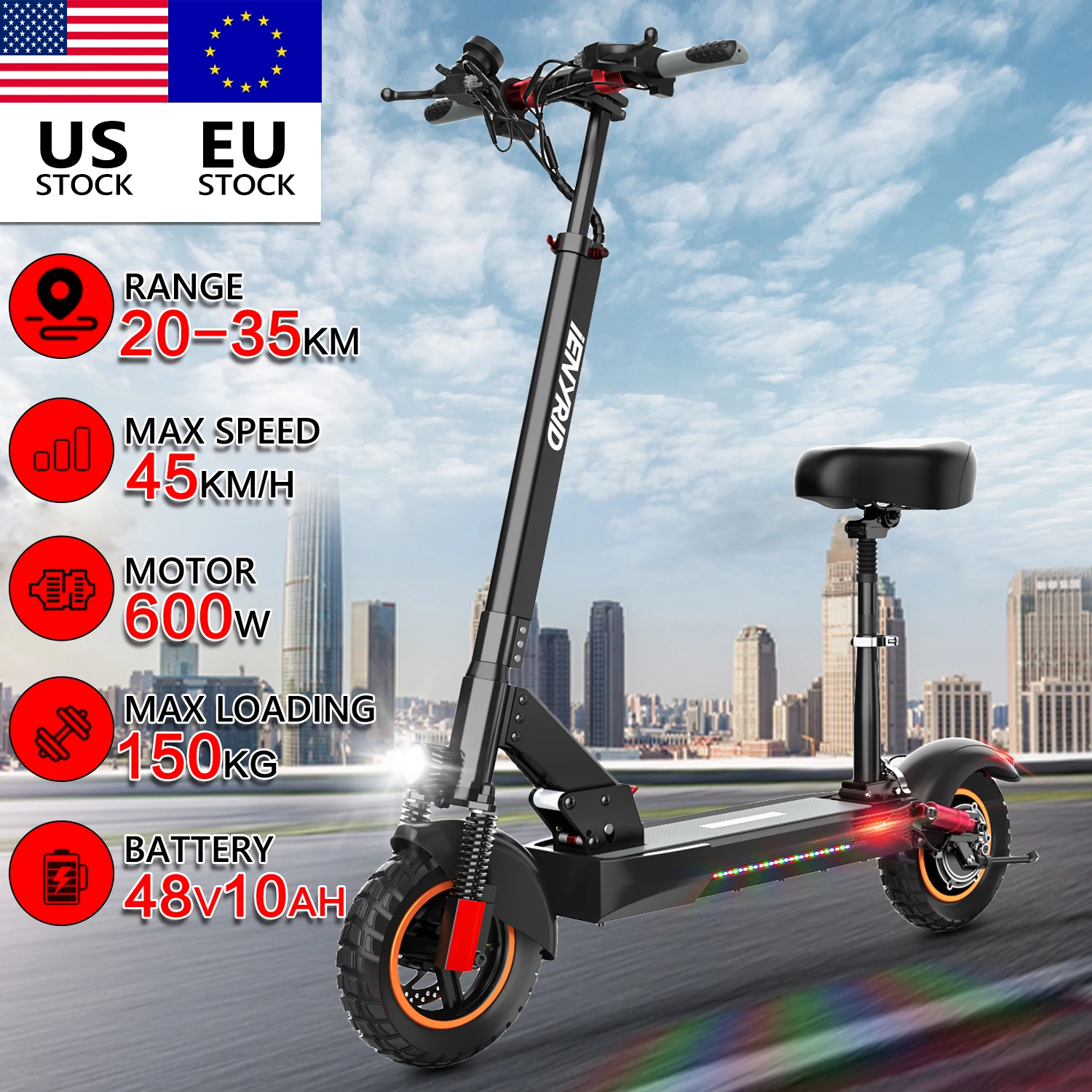 

iENYRID M4 PRO 16ah 500W 10ah 600w Motor LCD Display 3 Speed Modes 45km Max Speed kugoo Electric Scooter for Adult