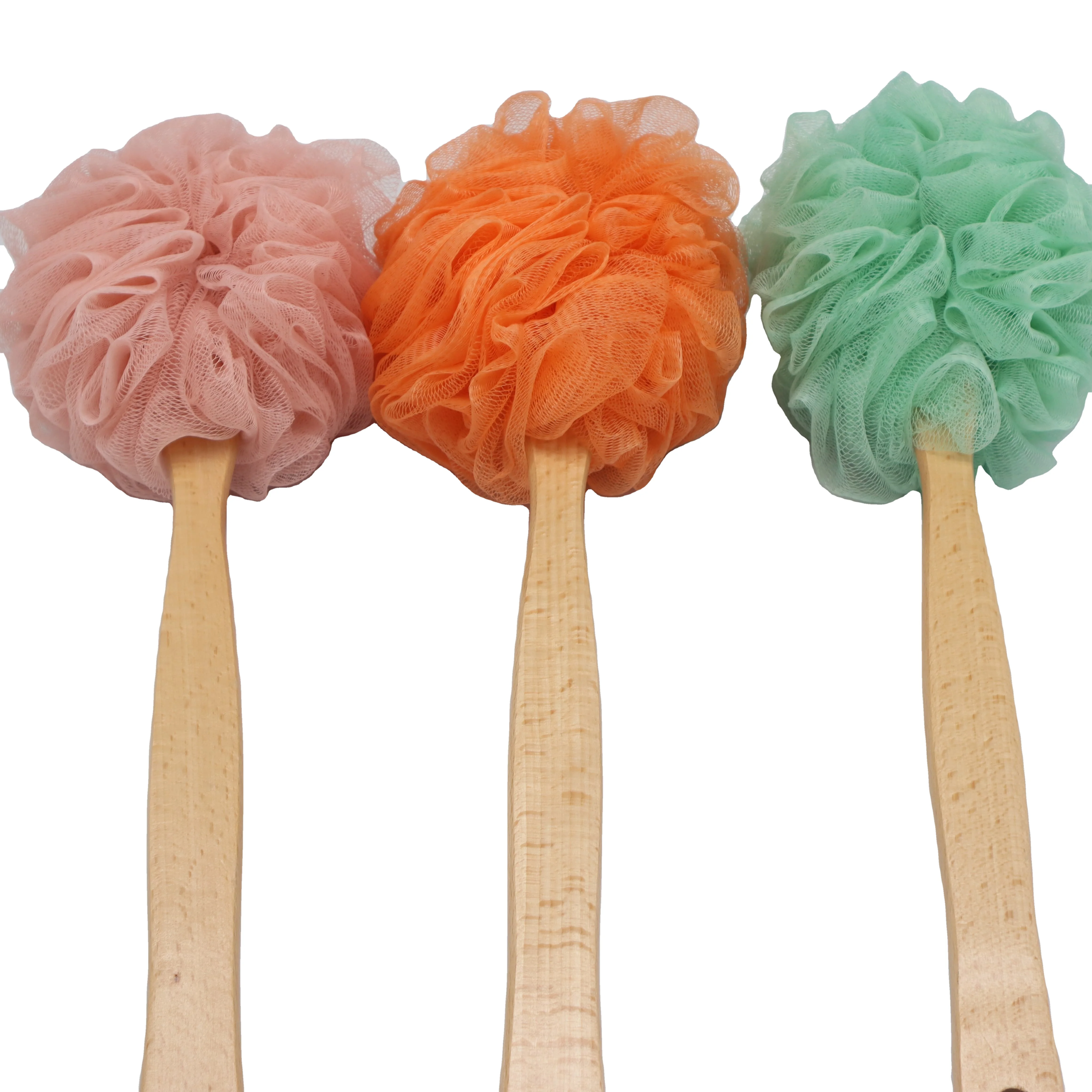

Natural Healthy Wooden Long-Handled Exfoliating Body Bath Ball, Customized color