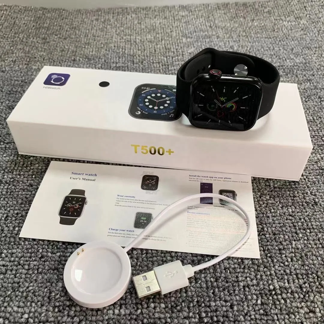 

2021 T500+ smartwatch android reloj inteligente hiwatch series 5 6 W26 HW12 FK88 T 500 plus pro smart watch for men women, Black white