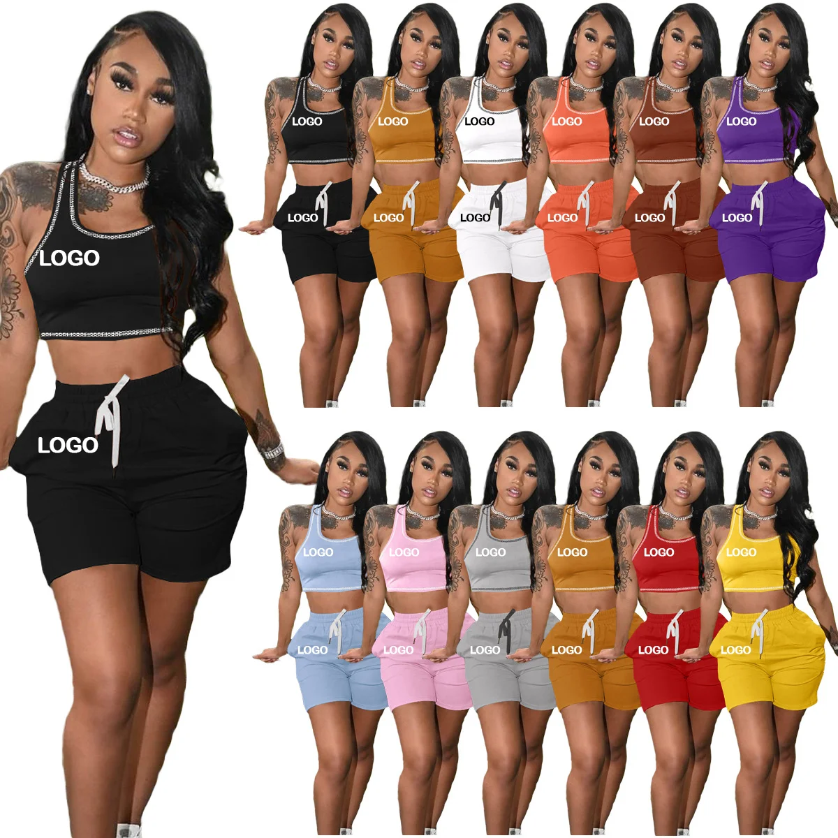 

2021 Customshort pants two piece for women crop top 2 piece women short set clothing Casual Short Pants Sets for Women Summer