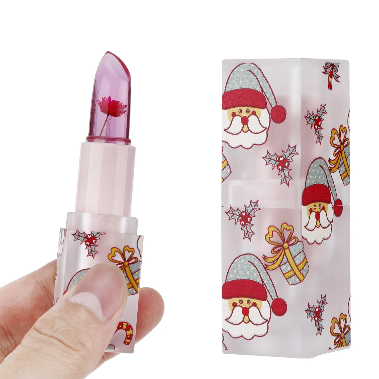 

2021 Hot Selling Merry Christmas Lipstick Temperature Flower Lip Balm Moisturizing Lasting Private Label Transparent Lipstick, Transparent with flower lipstick