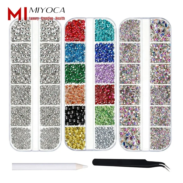 

MIYOCA Nail Art Rhinestones Crystal Flatback Rhinestones with Rhinestone Picker Pick Up Tweezer for Nails Art Clothes Decoration