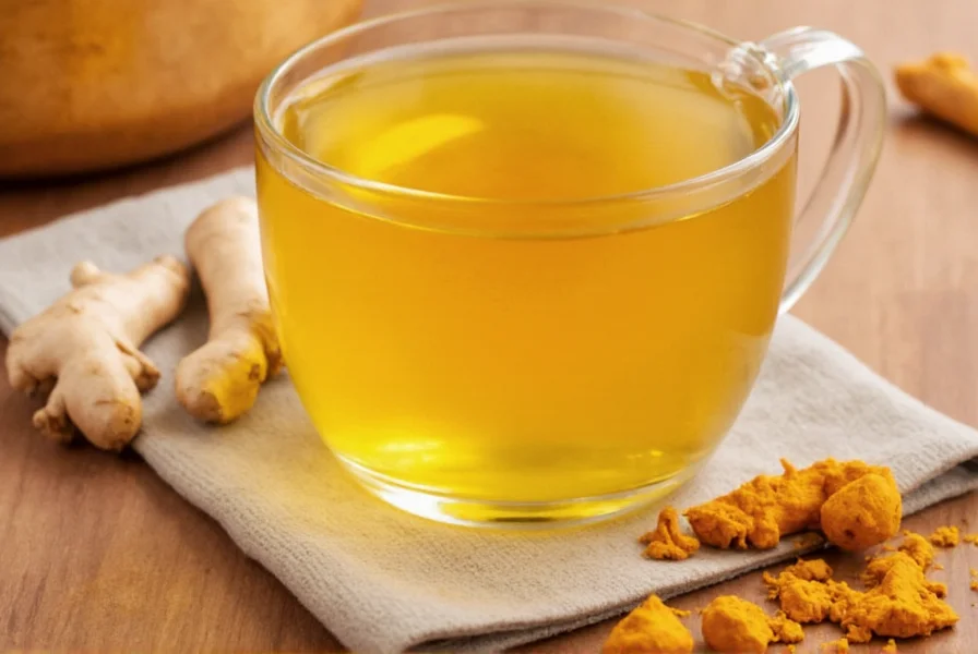 Turmeric and ginger tea preparation showing fresh ingredients