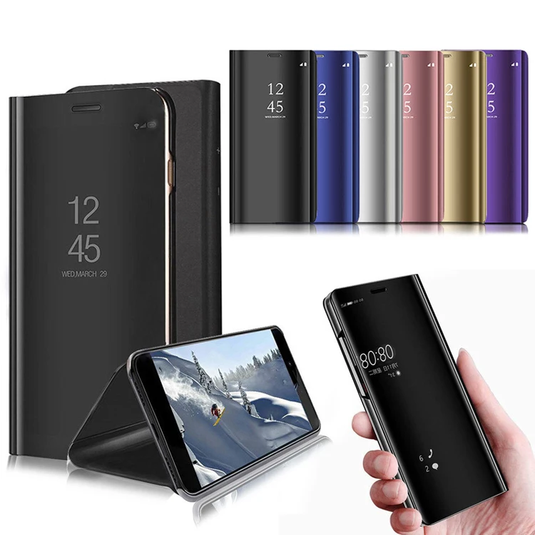 

Factory direct sale wholesale mirror window standing stents hard pc pu leather flip cover phone case for redmi note 5 pro 5pro, Black, blue, golden, green, pink, purple, silver
