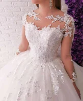 

Illusion O-Neck Lace Long Sleeve Applique Sequined Princess Ball Gown Wedding Quinceanera Dresses