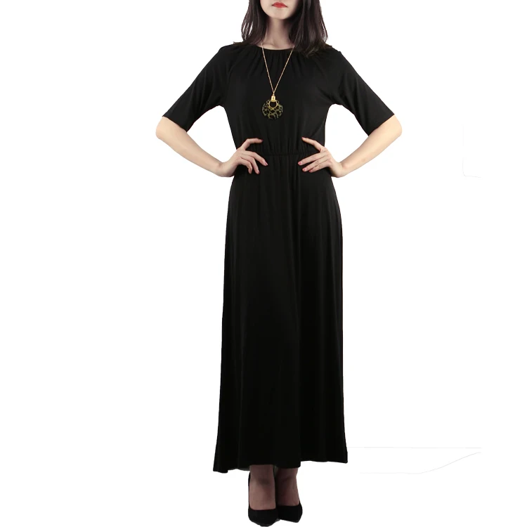 
New design maxi dresses women ruffles decoration o-neck collar short sleeve empire ankle-length solid color 