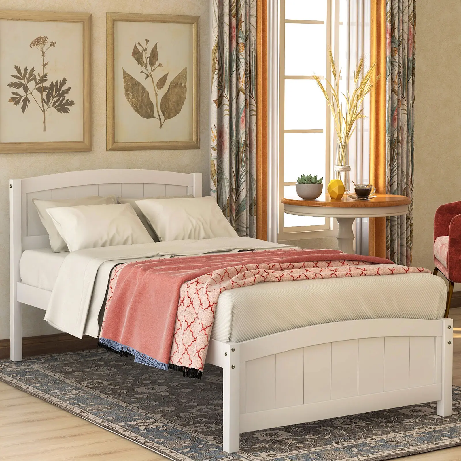 

Wood Platform Bed with Headboard,Footboard & Wood Slat Support,Stylish Bed Frame