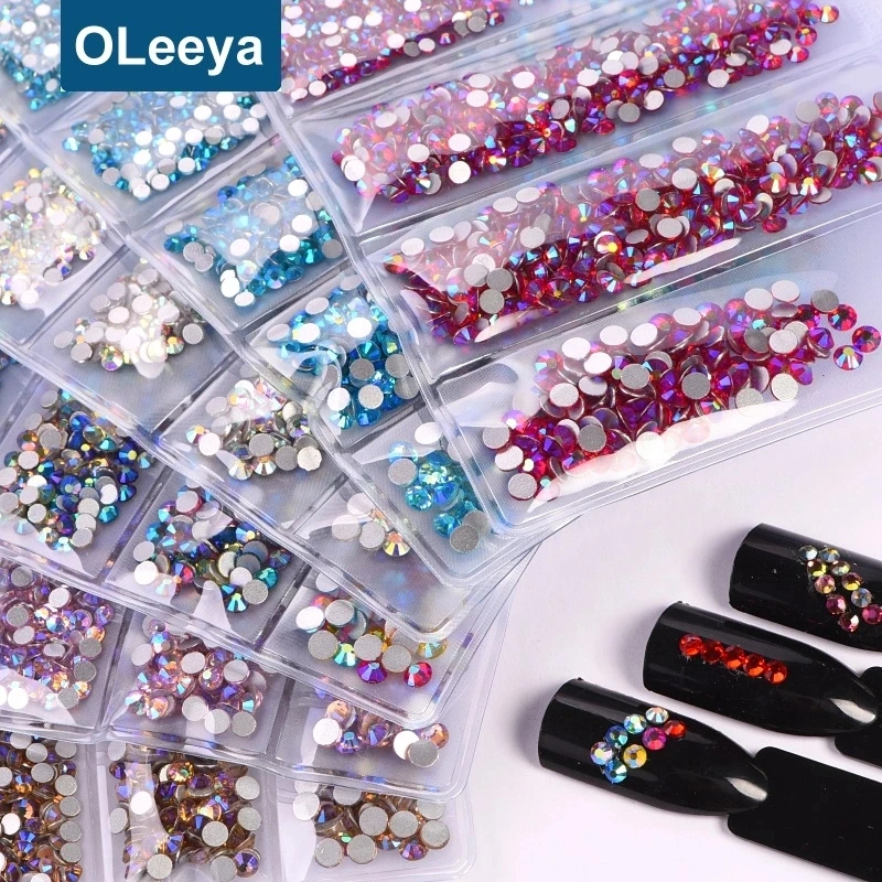 

Factory Price Glass 6 bags SS4 To SS12 Mixed Sizes Flat Back Non Hot Fix Nail Rhinestones For 3D DIY Nail Art Decorations