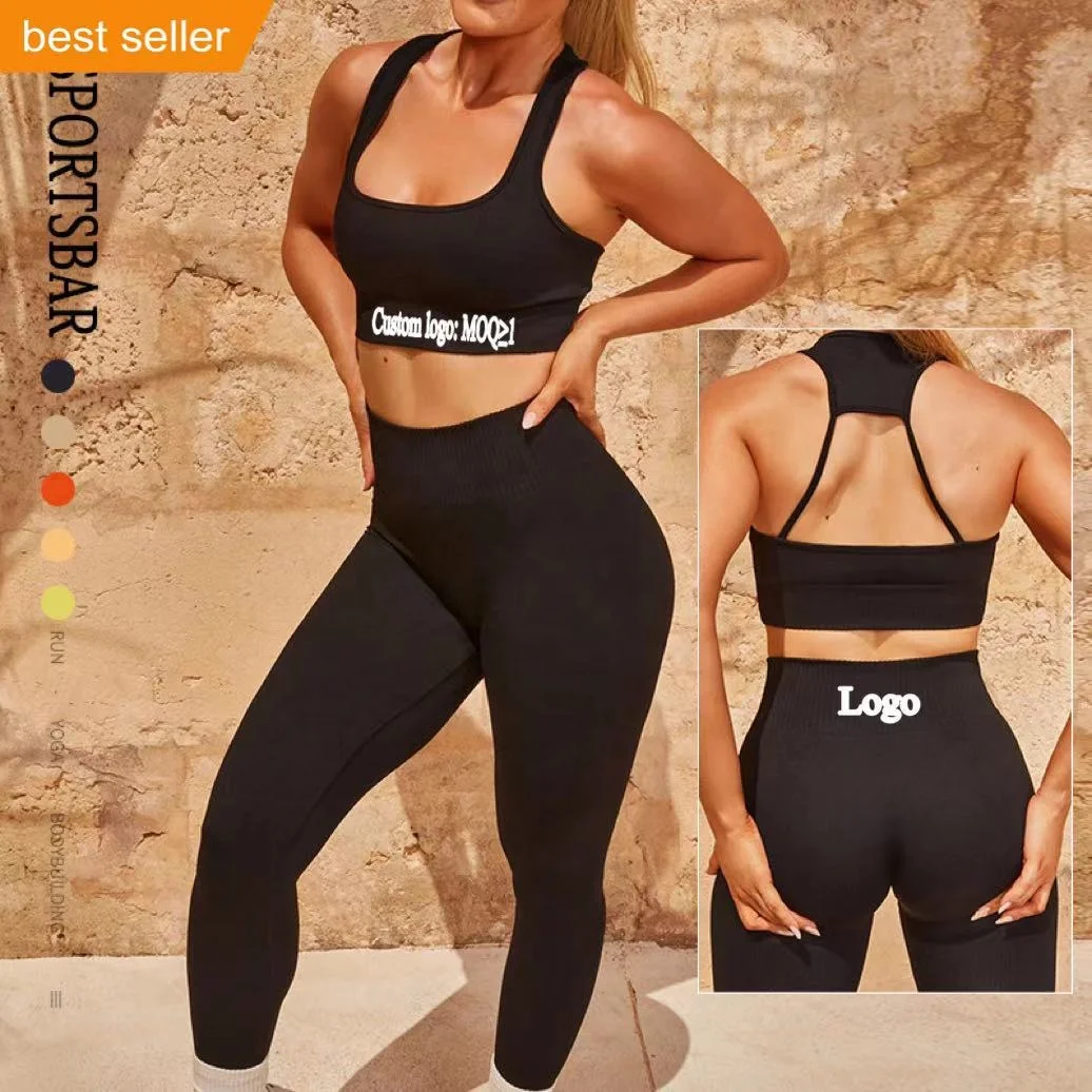 

Women New 2 Pcs Seamless Yoga Set Lady Ribbed Backless Bra Leggings Suit Fitness Sportswear Outfits Ins Sets