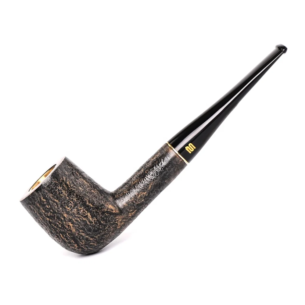 

Handmade Sandblasted Briar Wood Smoking Pipe with Copper Bowl Straight Stem Mouthpiece, As picture