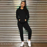

Solid Color Hoodie Long Sleeve Women Sports Tracksuits Two Piece Set