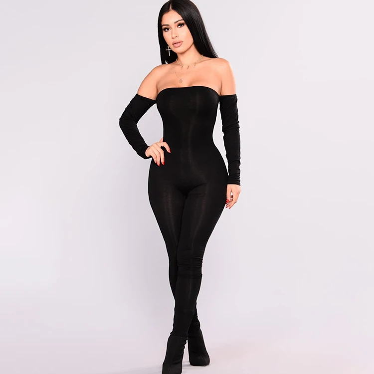 Female Off Shoulder Black 2021 New Arrival One Piece Women Long Sleeve Jumpsuit