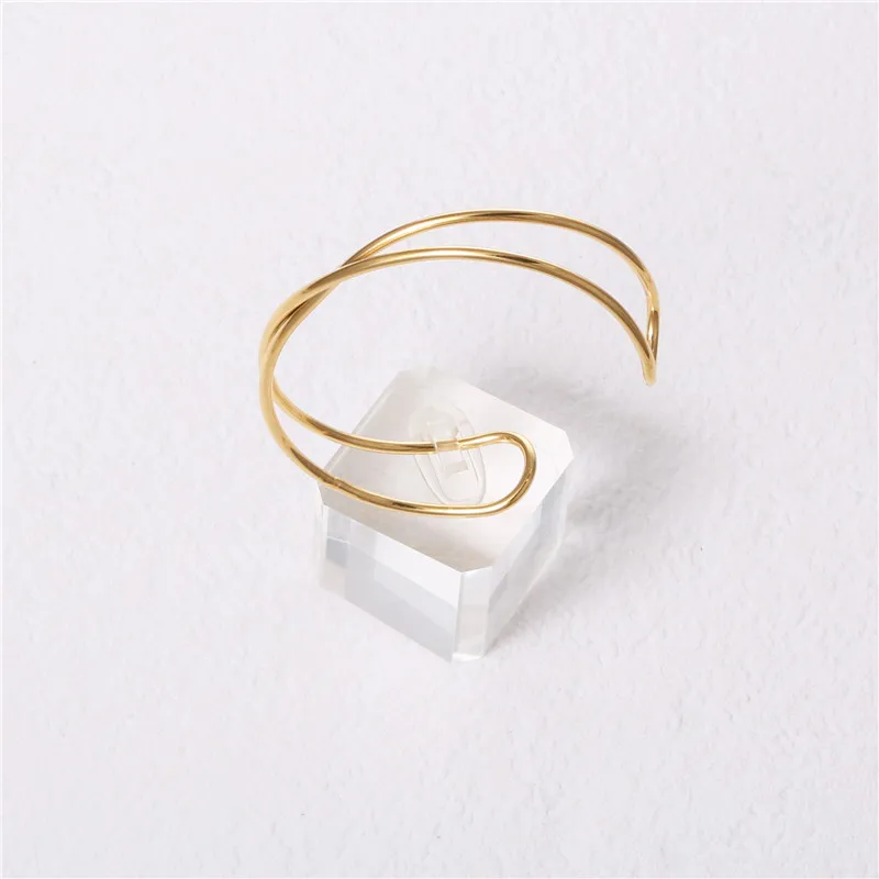 

High End Gold Plated Stainless Steel Lines Cross Cuff Bracelet for Women Wholesale Jewelry