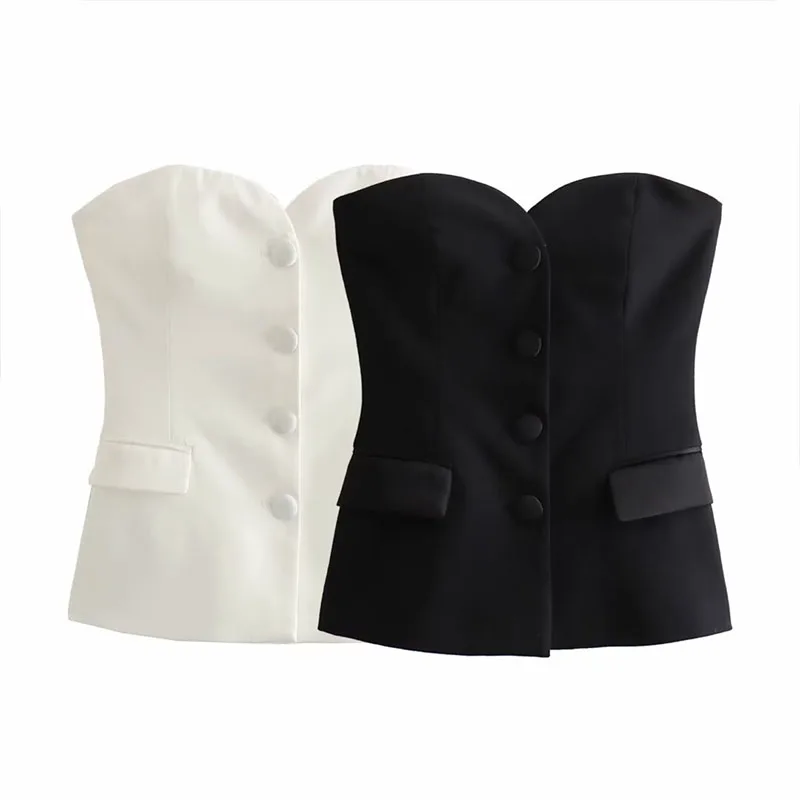 ZATRHMBM Women's 2024 New Fashion  Single Breasted Off-the-shoulder Tank Top  Retro Backless Chic Vest