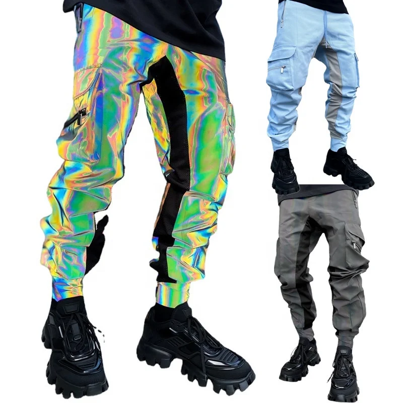 

XLL High Street wear 2021 custom reflective baggy pocket cargo pant plus size loose tactical jogger trousers men pants, As picture or customized color