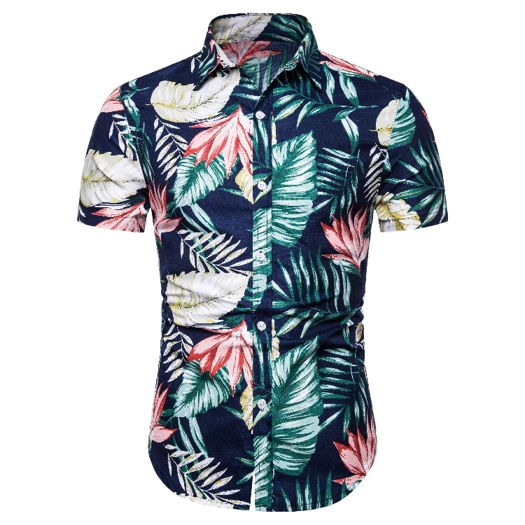 

Men Hawaiian print Short Sleeve T Shirt 2019 New Causal Tops