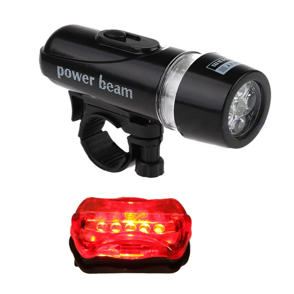 

5 Led Bicycle Front Head Light+Tail Light Set Waterproof Lamp Flashlight Bicycle Bike Light Cycling Lamp Kits, Black