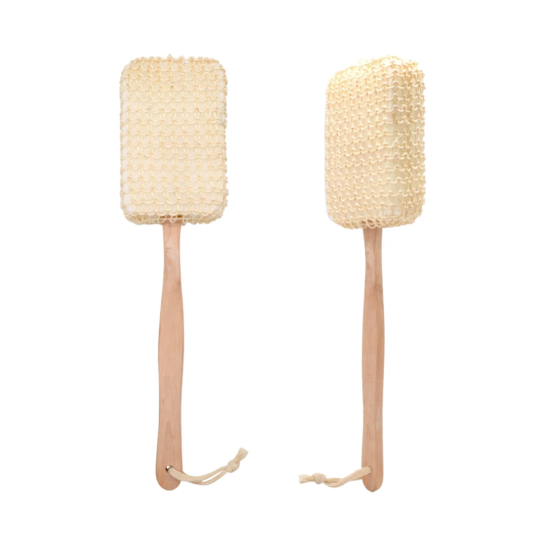 

Wholesale Natural Wooden Exfoliating Cleaning Sisal Body Back Brush With Long Handle Skin Care Exfoliating