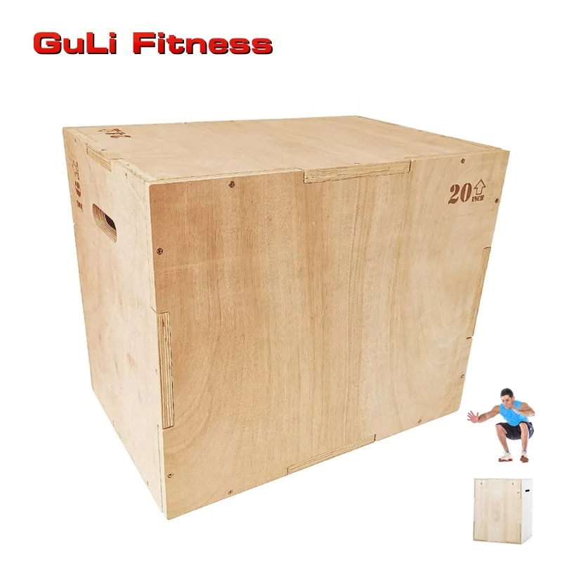 

Guli Fitness Strength Training Anti-Slip Fitness Gym Equipment Conditioning 3 IN 1 Wood Plyo Box Plyometric Wooden Jump Box, Natural wood color\black