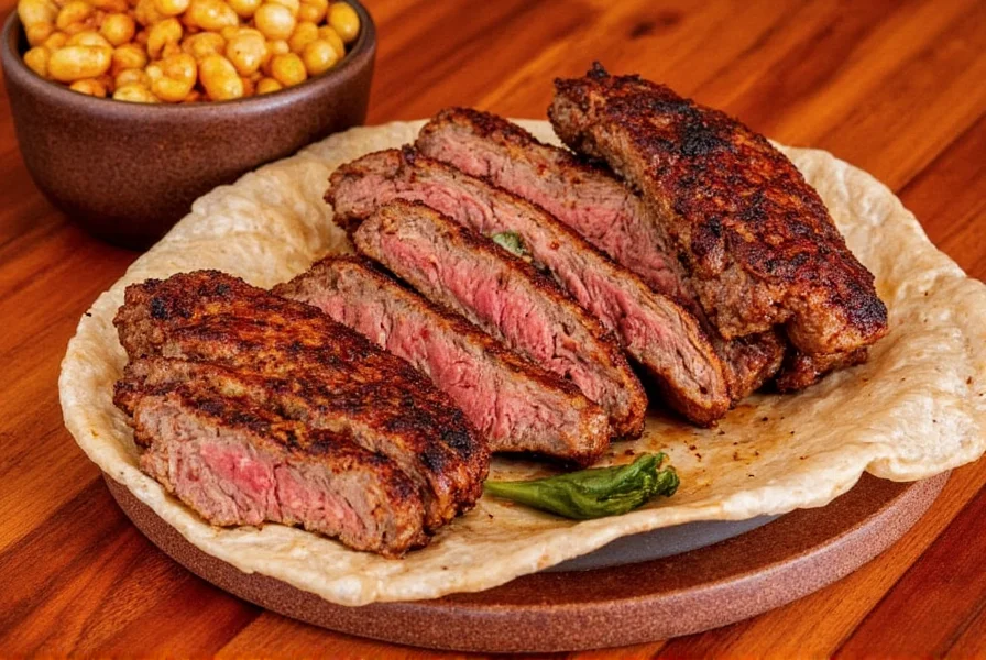 Platter of finished chipotle steak with sides