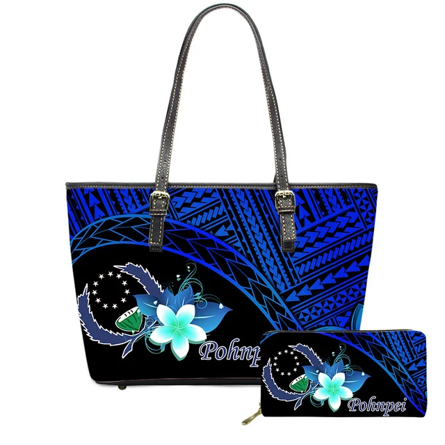 

2021 Wholesale Luxury Design Handbag Polynesian Printed Hand Bags Women Ladies Purse Handbags Set Females Tote Bags, Customized