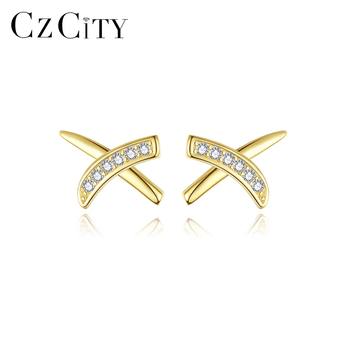 

CZCITY Elegant Zircon Jewelry Zircone Stone 14K Gold Wholesale Cross Cubic Zirconia Hot Sale Earring Stud